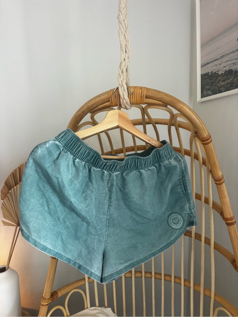 Roxy Teal Surf Shorts Vintage Wash Elastic Waist Size M